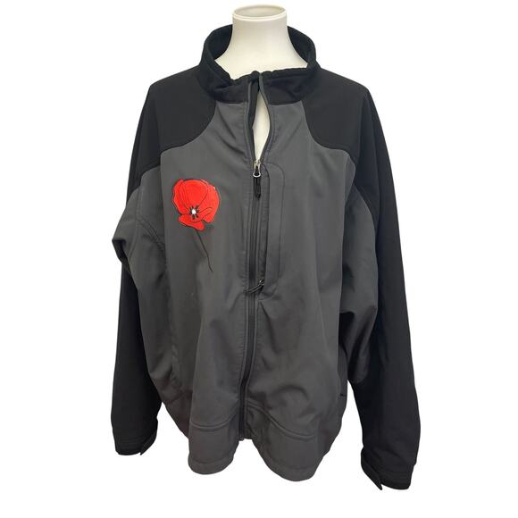 Hand Printed Upcycled 3XL Red Poppy Flower Weatherproof Full Zip Jacket - Picture 1 of 5